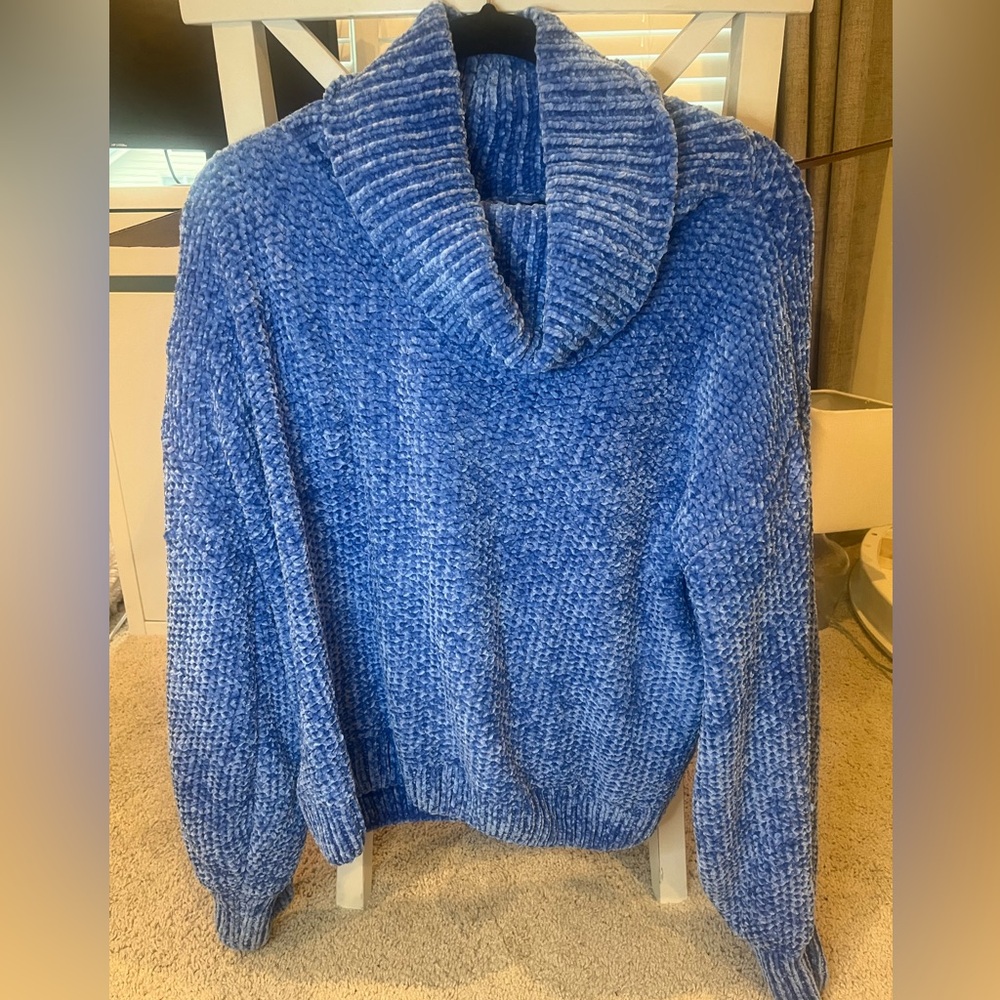 Sugarlips Blue Cowl Neck Sweater with Ribbed Texture